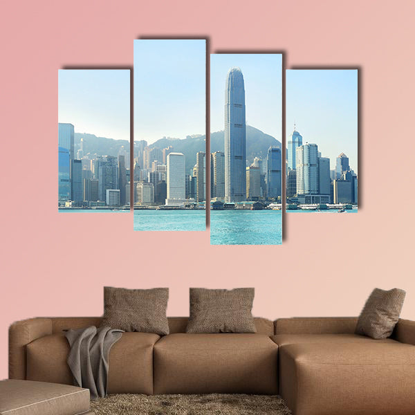Hong Kong business center with a clear blue sky multi panel canvas wall art