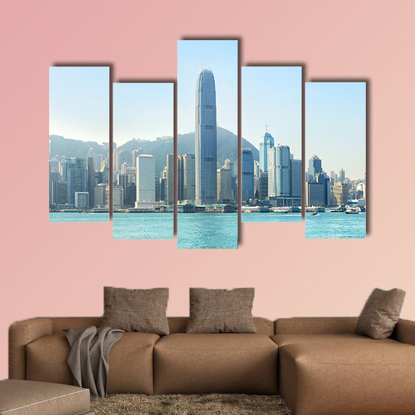 Hong Kong business center with a clear blue sky multi panel canvas wall art