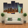 Manhattan Skyline and the Statue of Liberty at Night, New York City Multi panel canvas Wall art