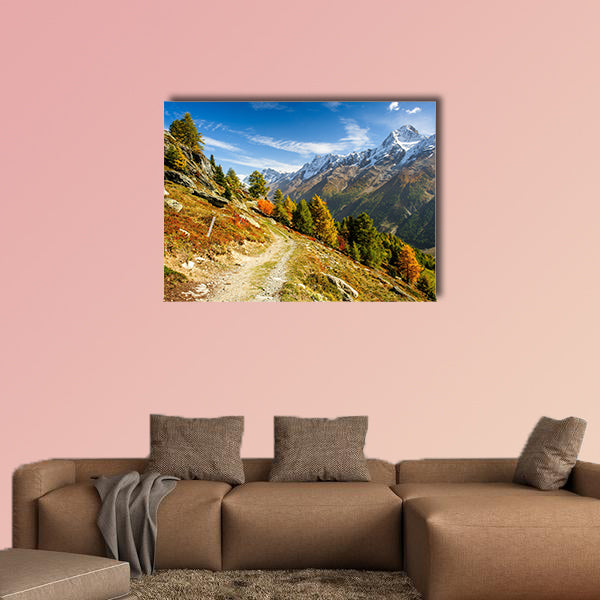 Bietschorn mountain peak in autumn with hiking trail multi panel canvas wall art