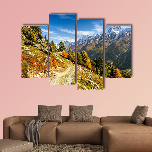 Bietschorn mountain peak in autumn with hiking trail multi panel canvas wall art