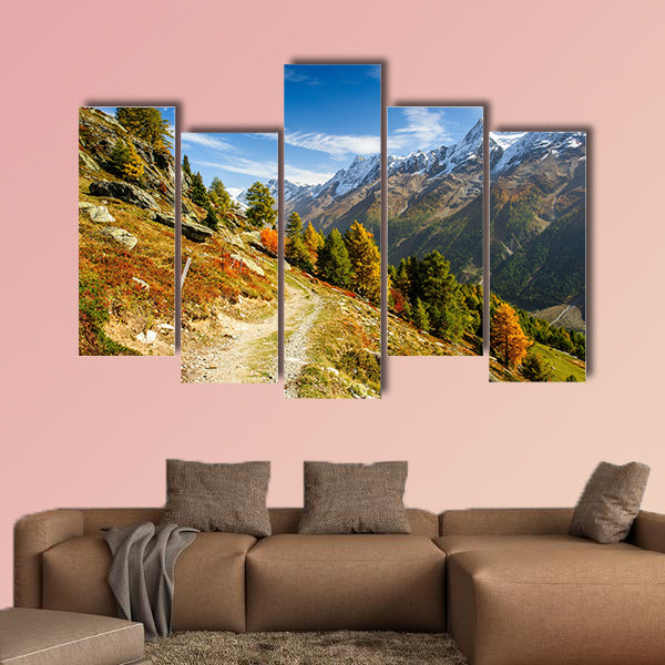 Bietschorn mountain peak in autumn with hiking trail multi panel canvas wall art