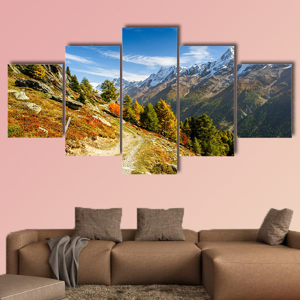 Bietschorn mountain peak in autumn with hiking trail multi panel canvas wall art