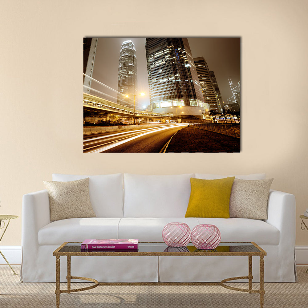 Fast moving cars at night Multi Panel Canvas Wall Art
