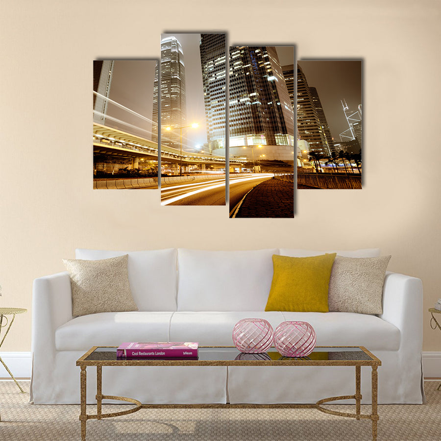 Fast moving cars at night Multi Panel Canvas Wall Art