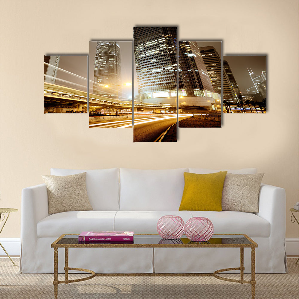 Fast moving cars at night Multi Panel Canvas Wall Art