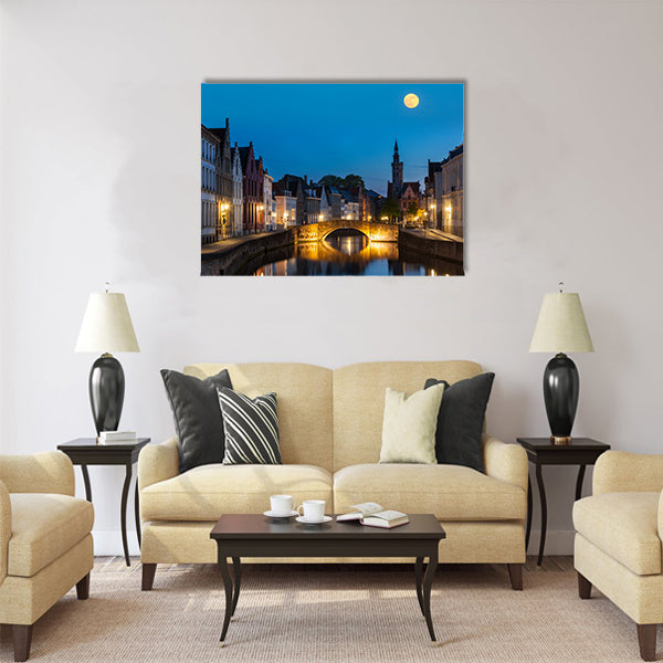 European medieval night city view background Multi panel canvas wall art