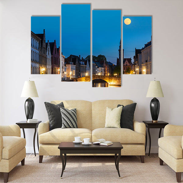 European medieval night city view background Multi panel canvas wall art