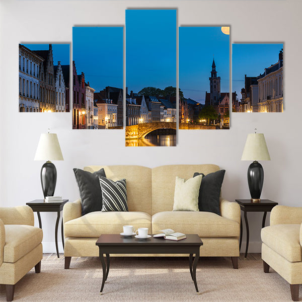 European medieval night city view background Multi panel canvas wall art