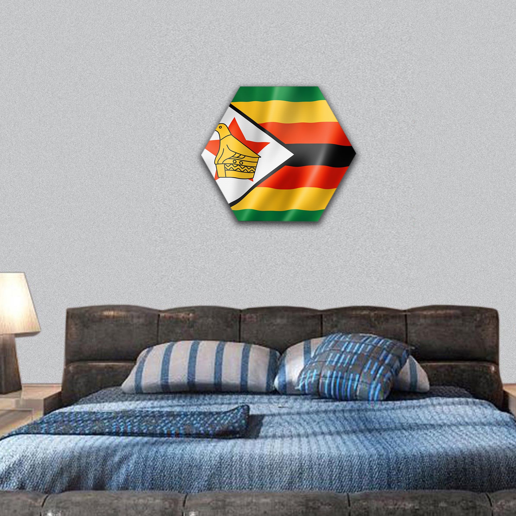 Zimbabwe flag, three dimensional render, satin texture hexagonal canvas wall art