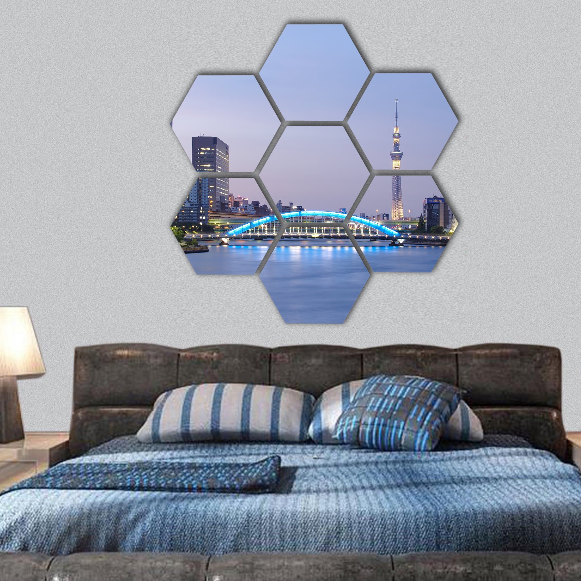 Tokyo skyline with Tokyo Sky Tree hexagonal canvas wall art