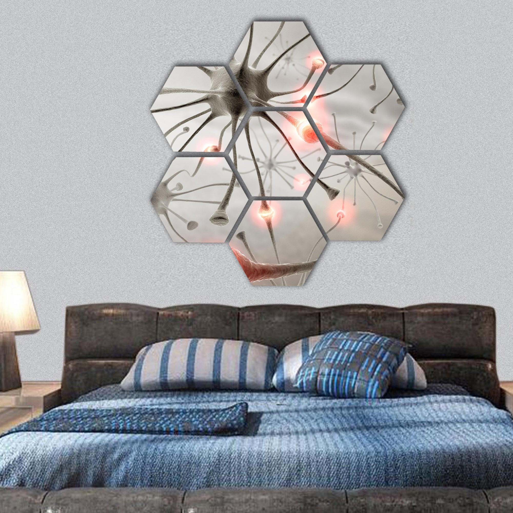 hardwired neurons , transferring pulses hexagonal canvas wall art