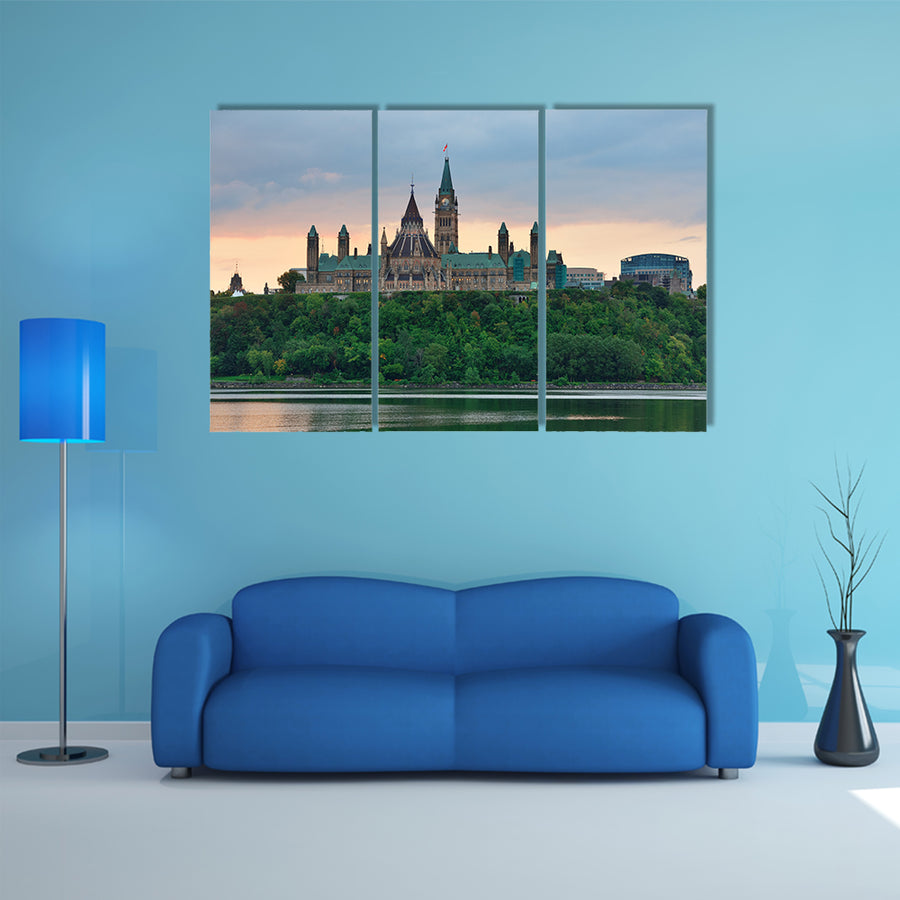 Ottawa city skyline at sunrise in the morning over river multi panel canvas wall art