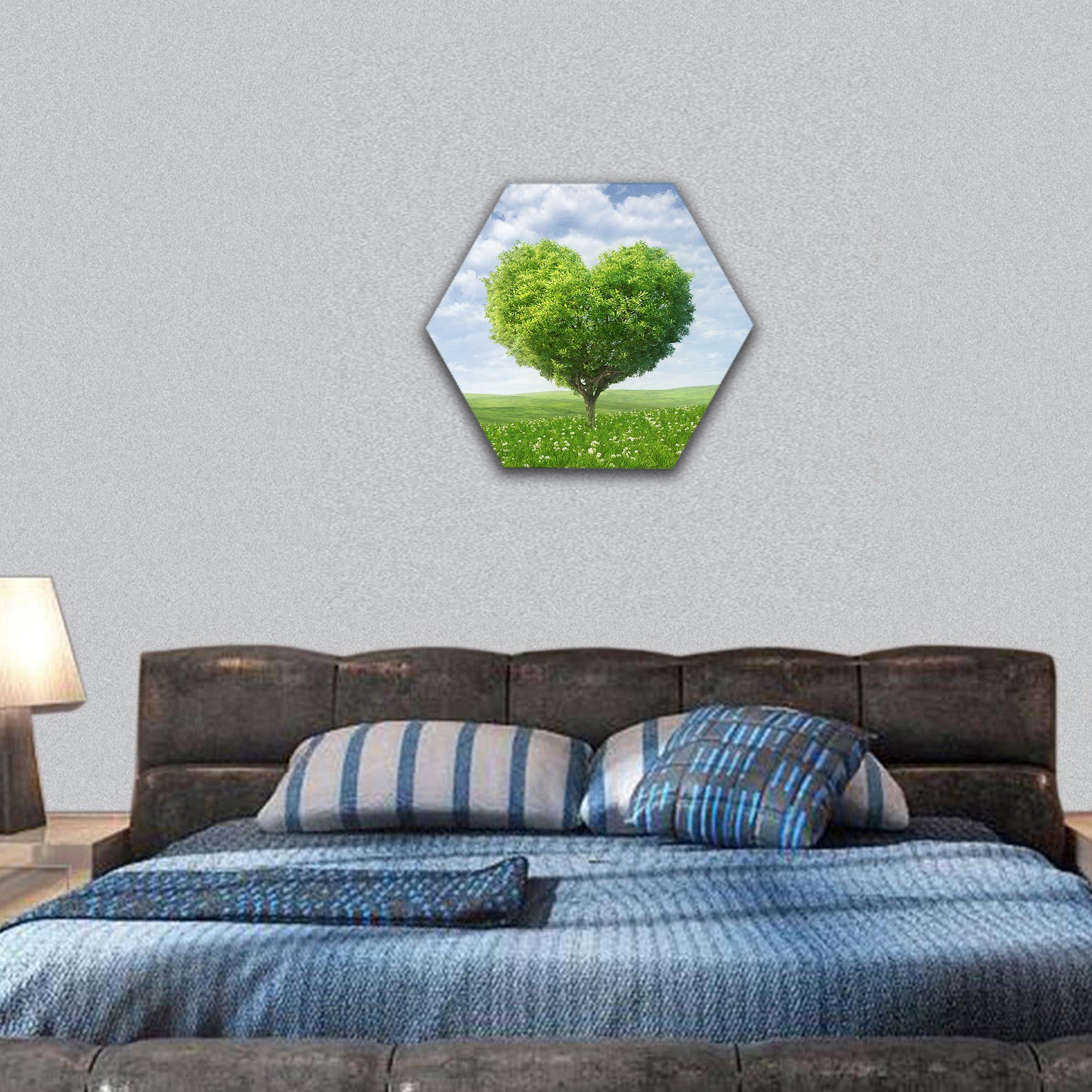 Tree in the shape of heart hexagonal canvas wall art