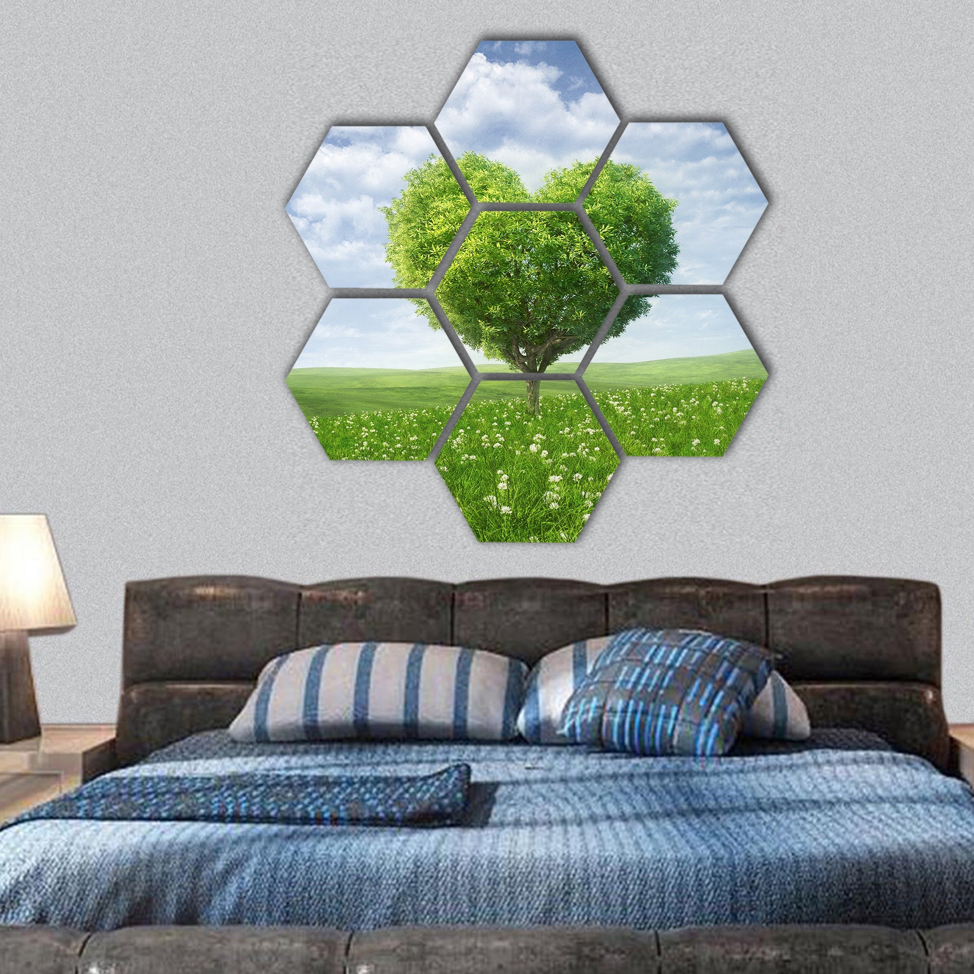 Tree in the shape of heart hexagonal canvas wall art