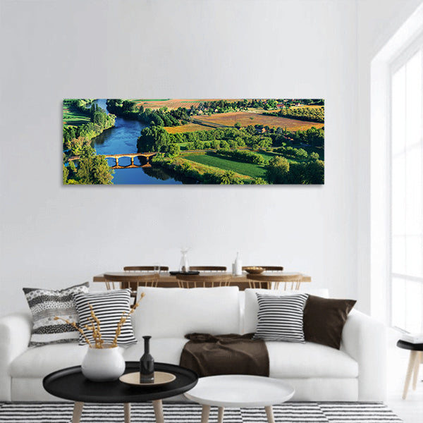 Medvial bridge over the dordogne river perigord France panoramic canvas wall art