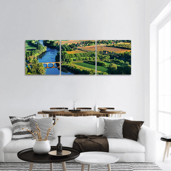 Medvial bridge over the dordogne river perigord France panoramic canvas wall art