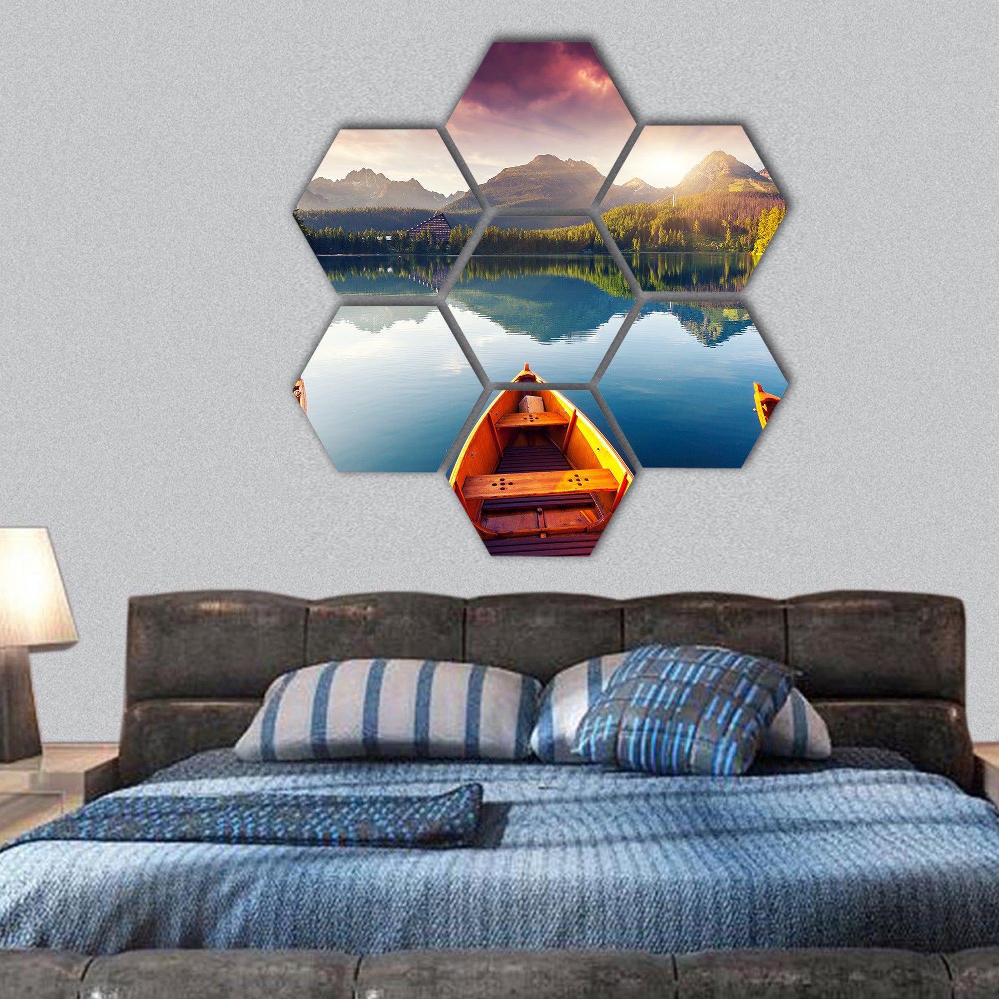 Mountain lake in National Park, Europe hexagonal canvas wall art