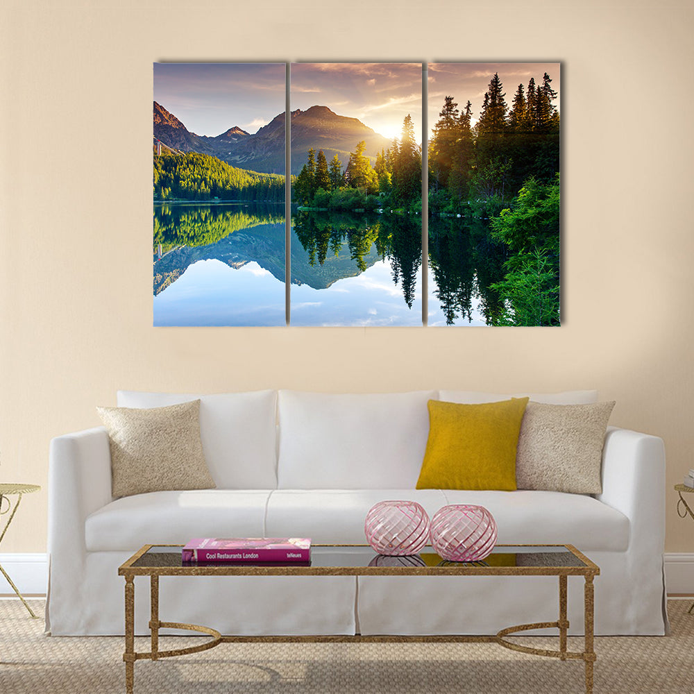 Mountain lake in National Park High Tatra Strbske pleso, Slovakia, Europe Beauty world Multi panel canvas wall art
