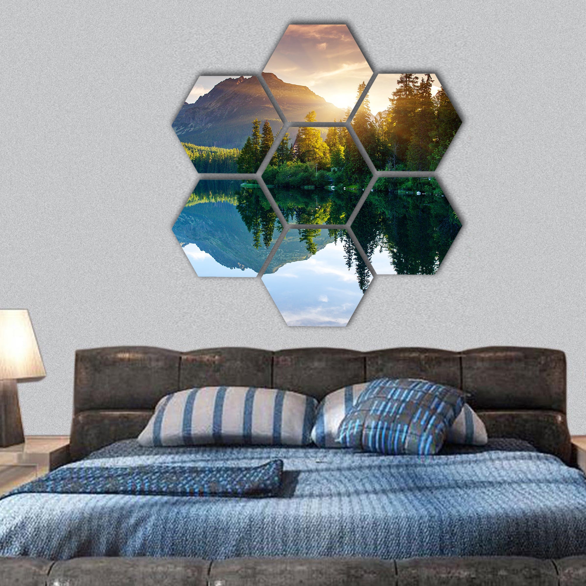 Mountain lake in National Park, Europe hexagonal canvas wall art