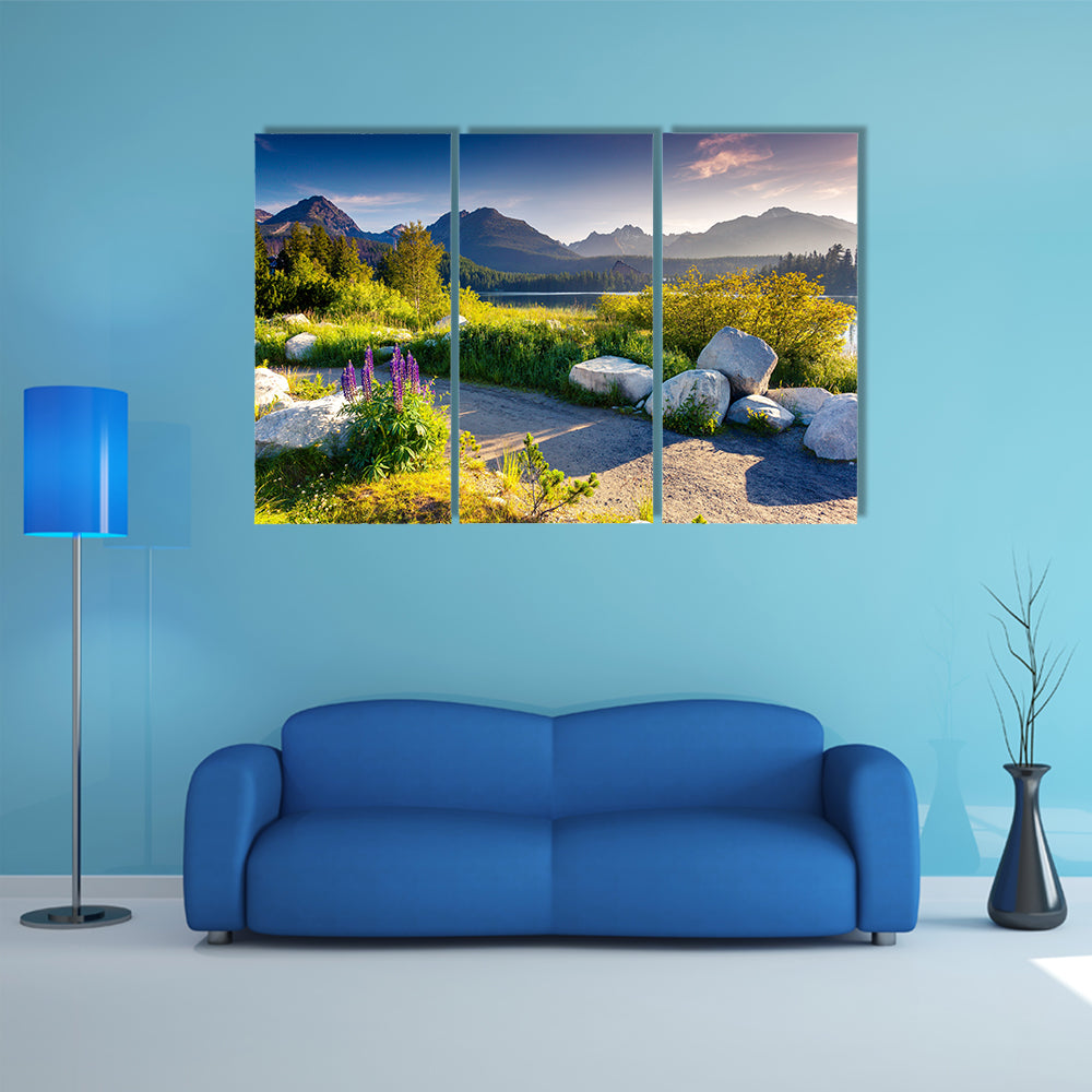 Mountain Lake in National Park High Tatra Strbske Pleso, multi panel canvas wall art