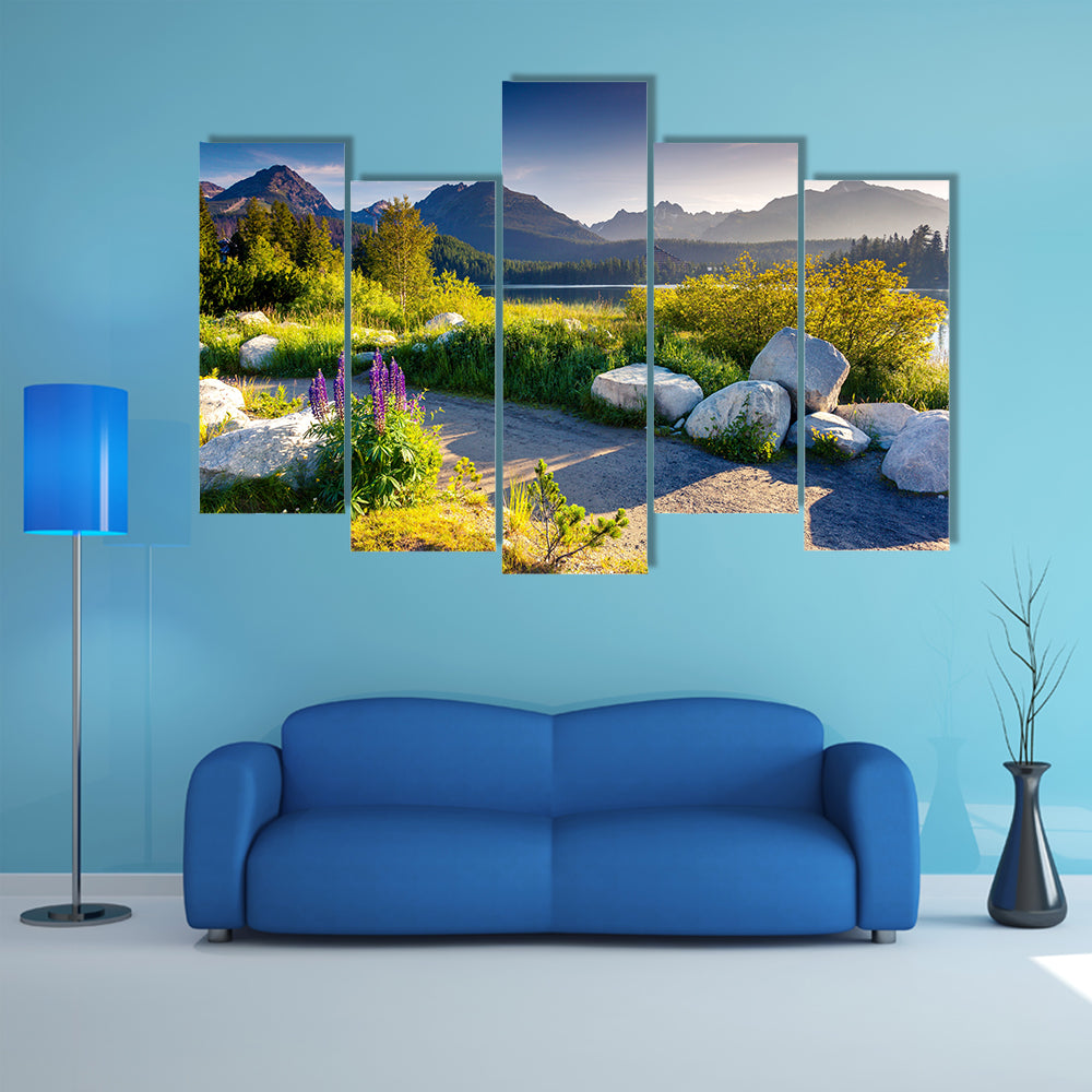 Mountain Lake in National Park High Tatra Strbske Pleso, multi panel canvas wall art