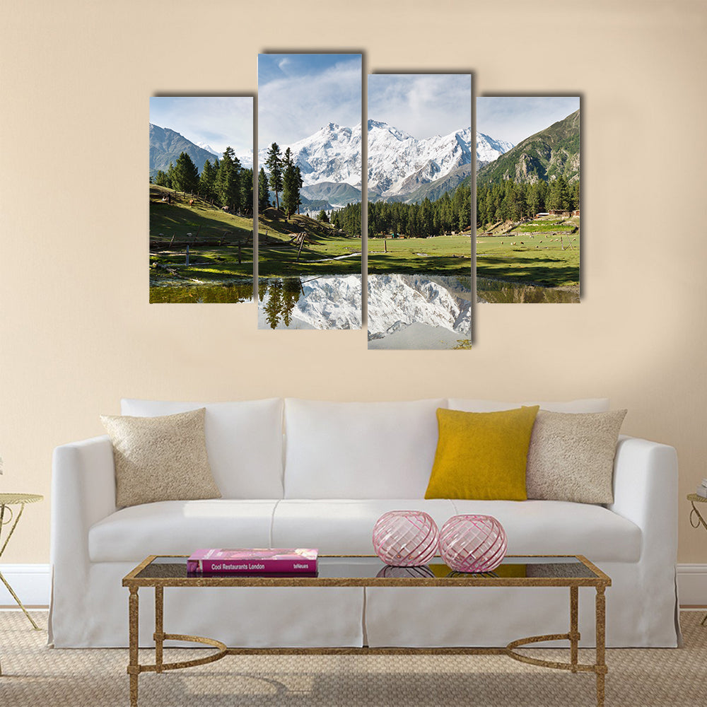 Nanga Parbat reflected in a pond at Fairy Meadows  multi panel canvas wall art