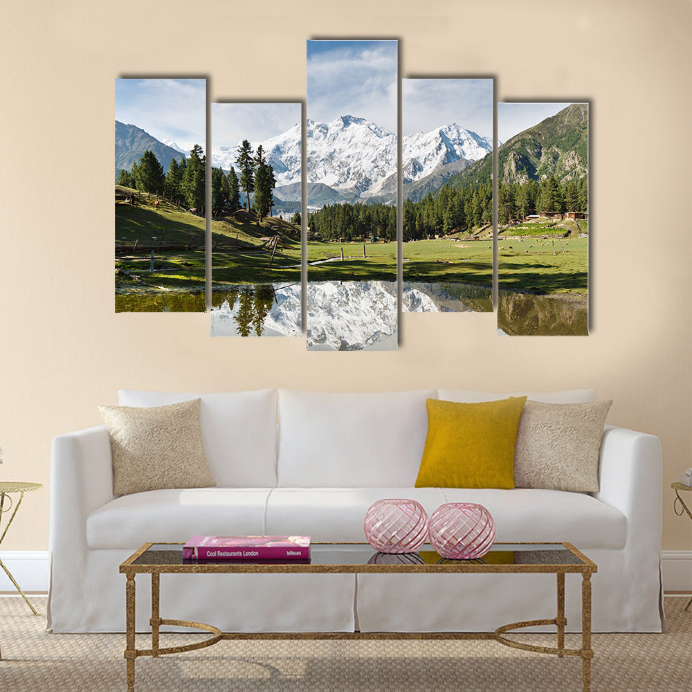 Nanga Parbat reflected in a pond at Fairy Meadows  multi panel canvas wall art