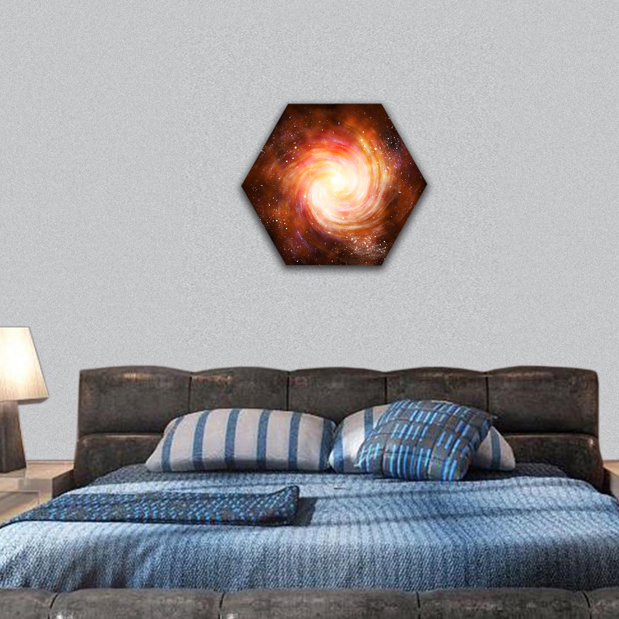 spiral galaxy in space with stars hexagonal canvas wall art