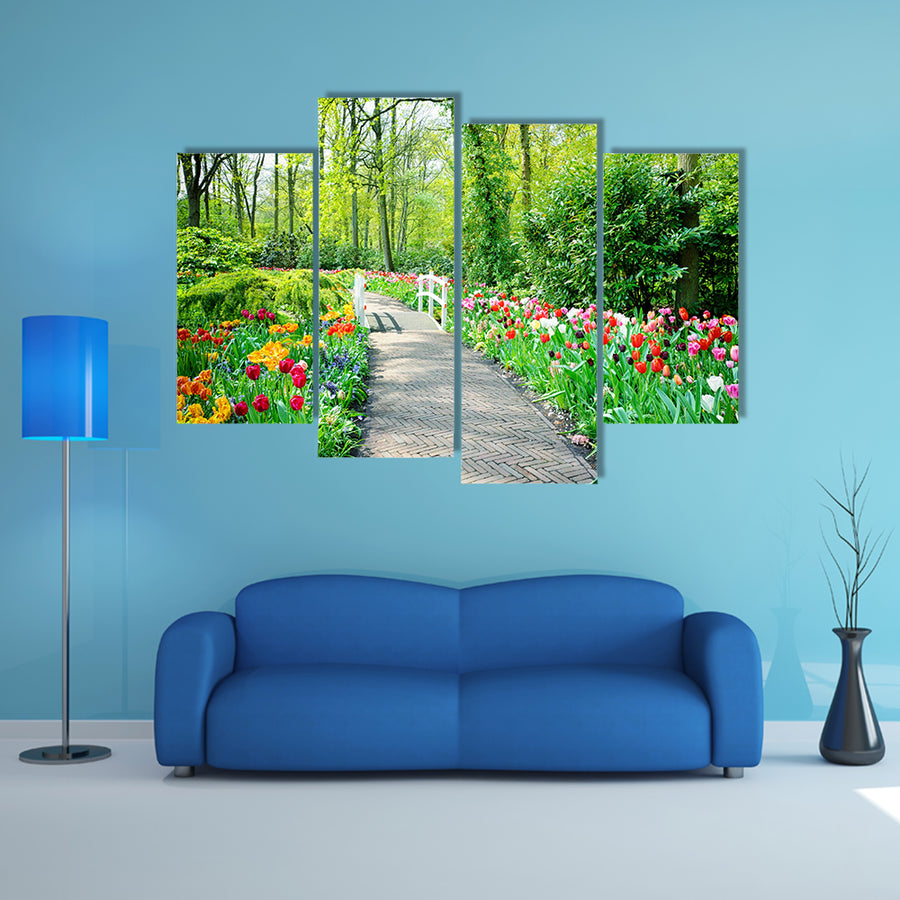 Multicolored tulips in Keukenhof Gardens, Netherlands multi panel canvas wall art