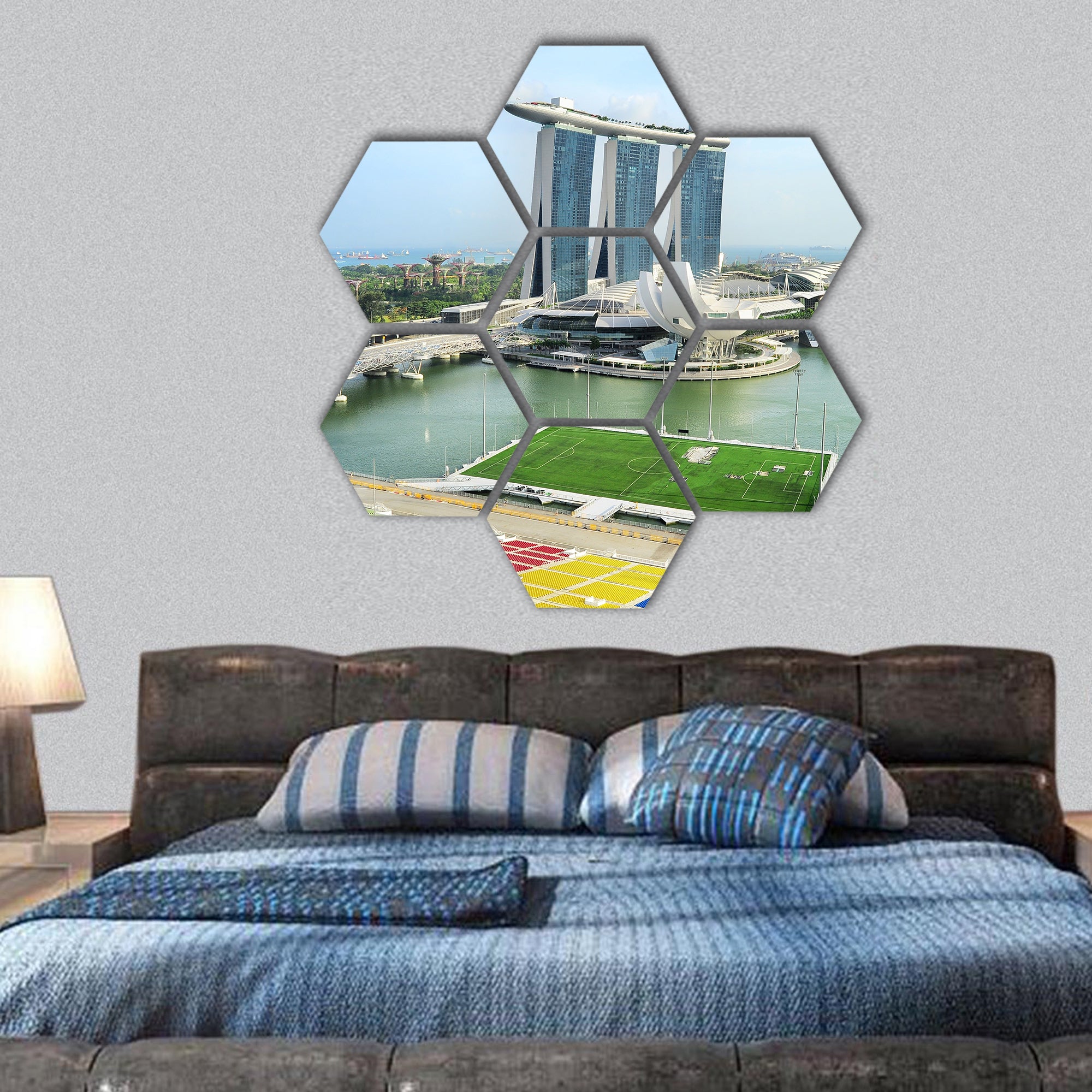 Marina Bay Sands resort and Garden by Bay in Singapore hexagonal canvas wall art