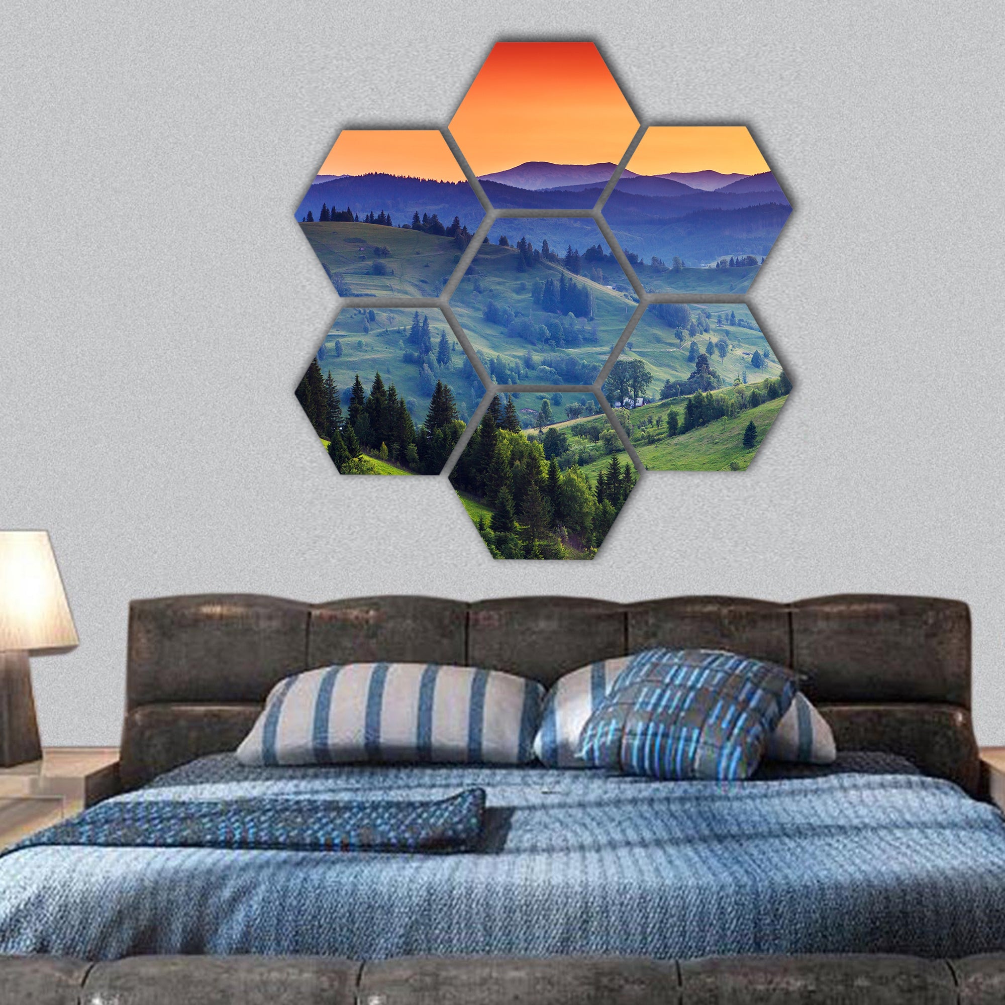Sunset in the mountains landscape Carpathian, Europe hexagonal canvas wall art