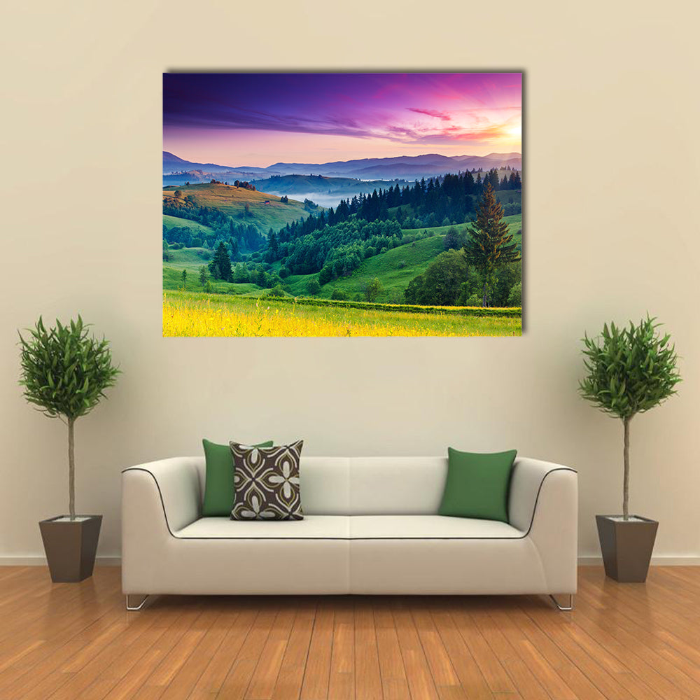 Majestic sunset in the mountains landscape, Carpathian, Ukraine, Europe multi panel canvas wall art