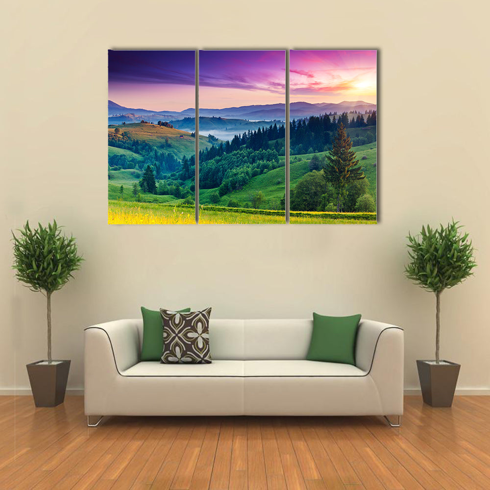 Majestic sunset in the mountains landscape, Carpathian, Ukraine, Europe multi panel canvas wall art