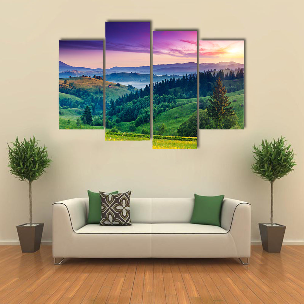 Majestic sunset in the mountains landscape, Carpathian, Ukraine, Europe multi panel canvas wall art