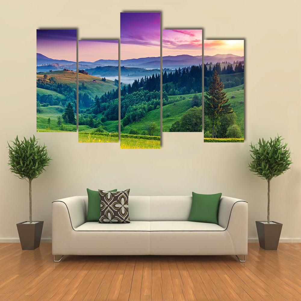 Majestic sunset in the mountains landscape, Carpathian, Ukraine, Europe multi panel canvas wall art