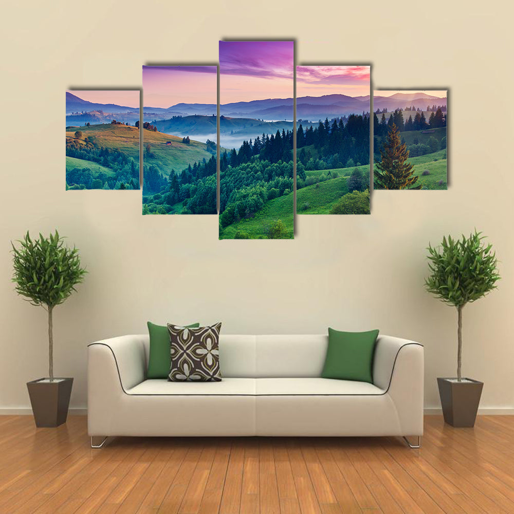 Majestic sunset in the mountains landscape, Carpathian, Ukraine, Europe multi panel canvas wall art