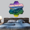 Majestic sunset in the mountains landscape hexagonal canvas wall art