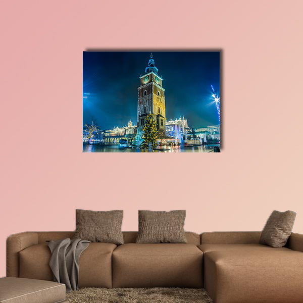 Krakow old city at night multi panel canvas wall art