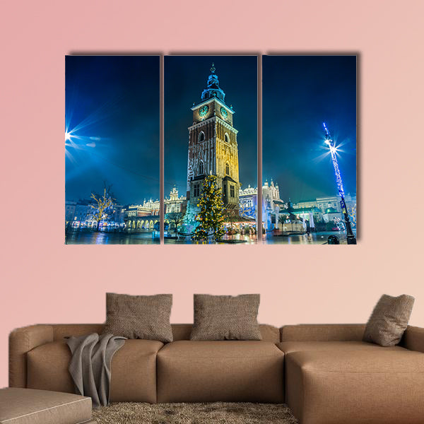Krakow old city at night multi panel canvas wall art