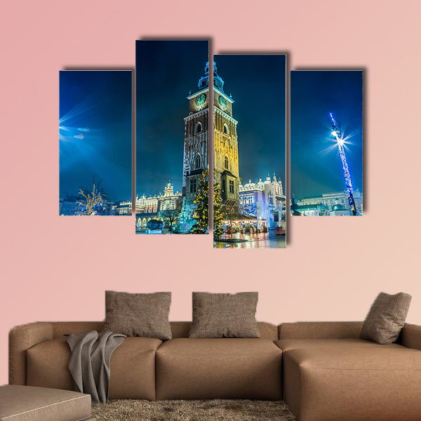 Krakow old city at night multi panel canvas wall art