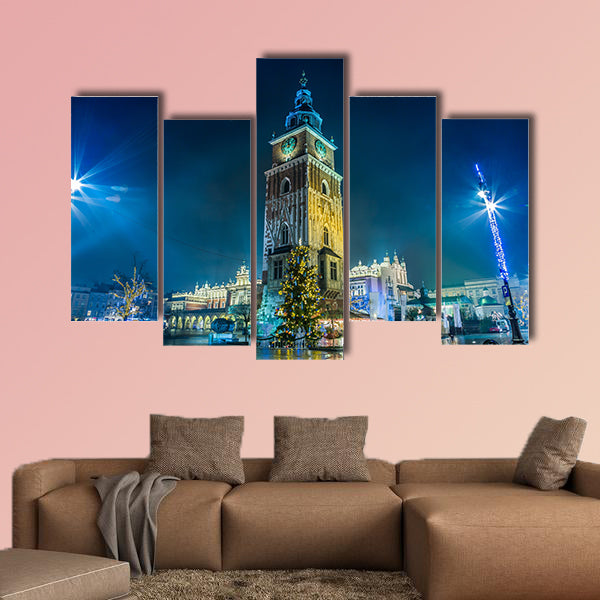 Krakow old city at night multi panel canvas wall art