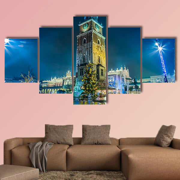 Krakow old city at night multi panel canvas wall art