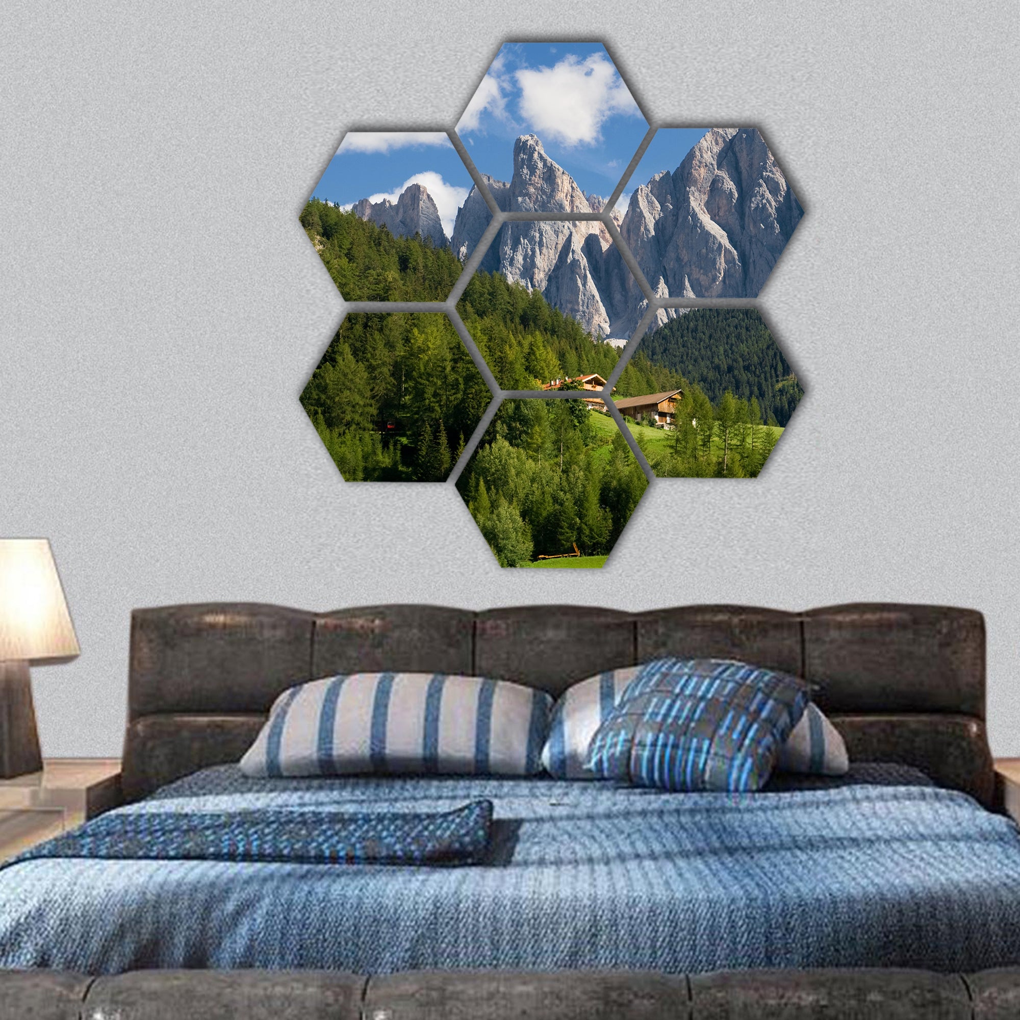Peaks of the Odle group in the South Tirol, Italy hexagonal canvas wall art