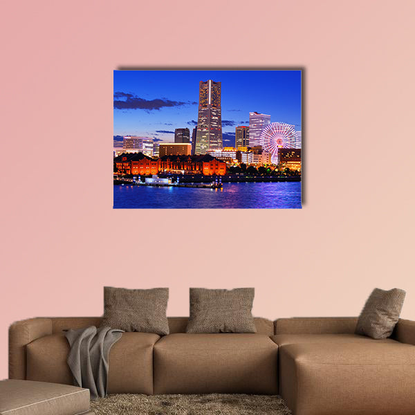 Skyline of Yokohama, Japan at Minato-mirai bay multi panel canvas wall art
