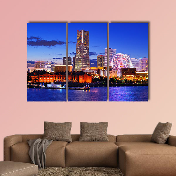 Skyline of Yokohama, Japan at Minato-mirai bay multi panel canvas wall art
