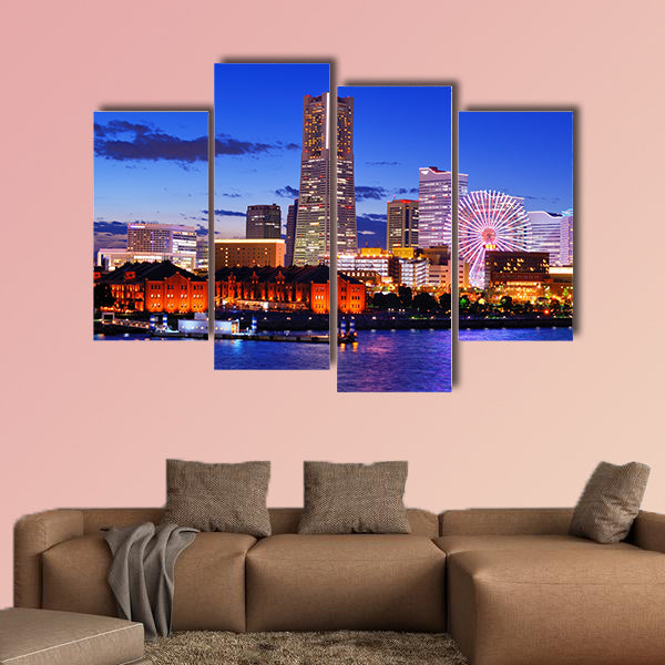 Skyline of Yokohama, Japan at Minato-mirai bay multi panel canvas wall art