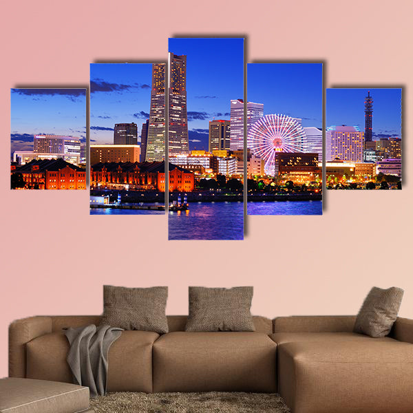 Skyline of Yokohama, Japan at Minato-mirai bay multi panel canvas wall art