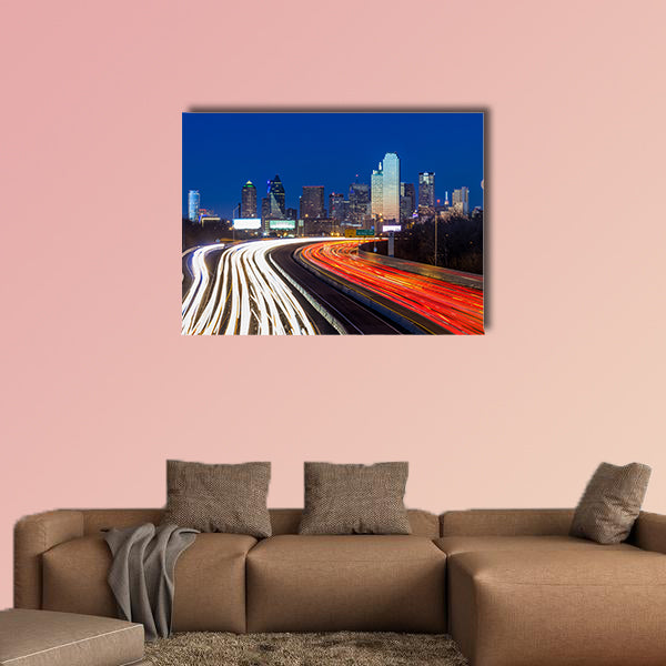 Dallas downtown skyline at night multi panel canvas wall art