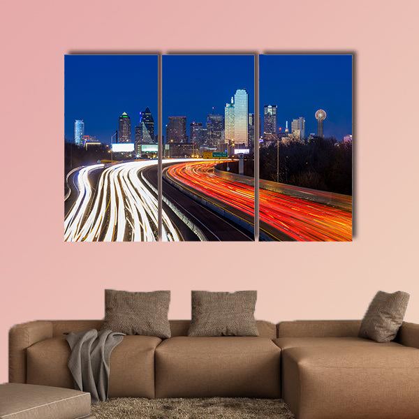 Dallas downtown skyline at night multi panel canvas wall art
